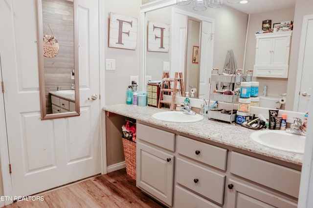 bathroom featuring vanity and hardwood / wood-style floors