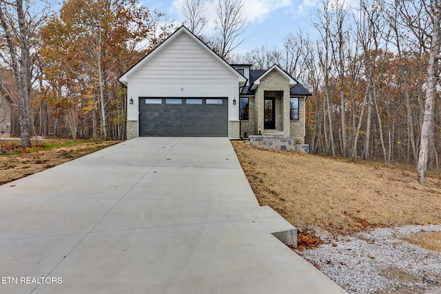 modern farmhouse with a garage