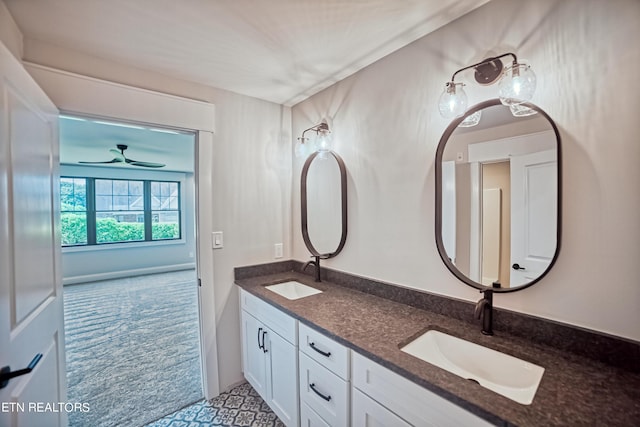 bathroom featuring vanity and ceiling fan