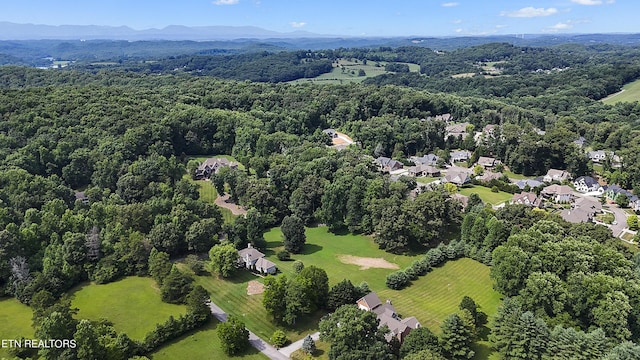 bird's eye view with a mountain view and a forest view