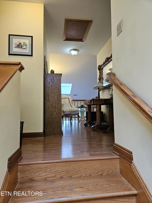 staircase featuring wood-type flooring