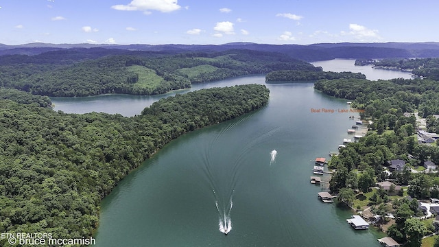 aerial view with a water and mountain view