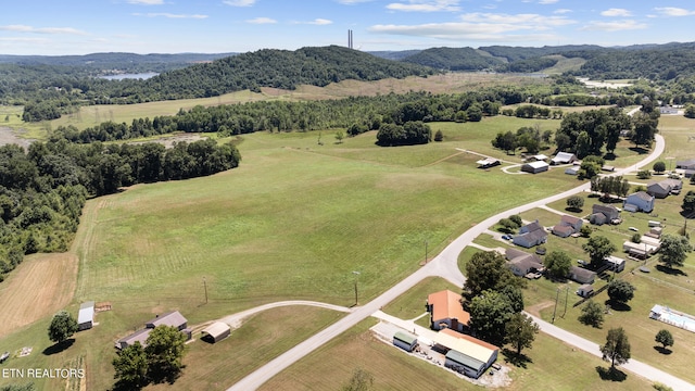 birds eye view of property with a mountain view and a rural view