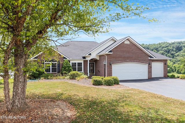 view of front facade with a front lawn and a garage