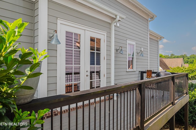 wooden terrace with french doors