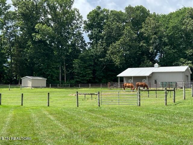 view of yard featuring a rural view and an outdoor structure