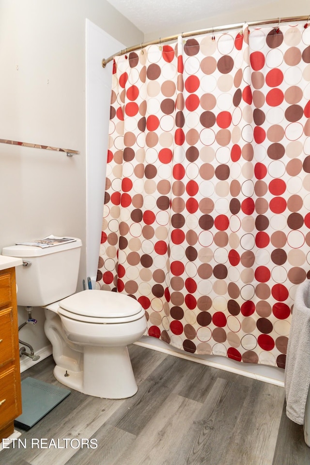 bathroom featuring hardwood / wood-style floors, toilet, and vanity