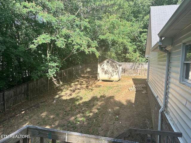 view of yard featuring a storage unit