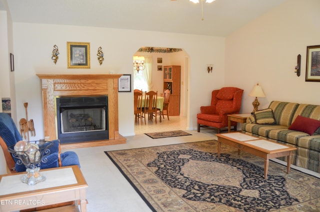 living room with ceiling fan