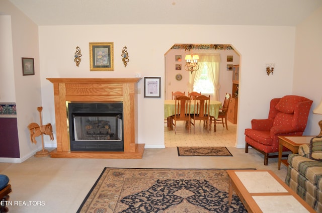 living room featuring a chandelier