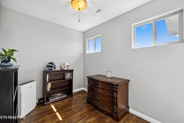 interior space with dark wood-type flooring