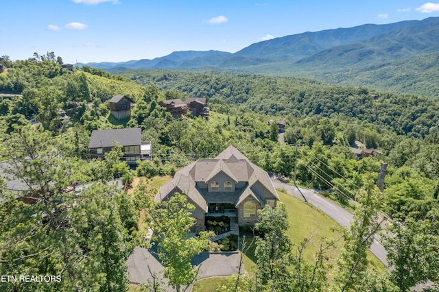 bird's eye view with a mountain view