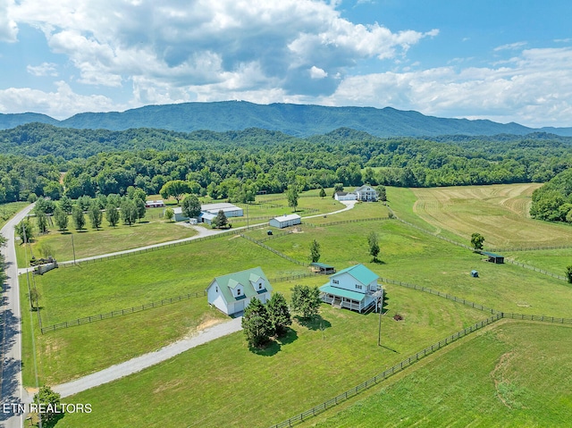 bird's eye view with a mountain view and a rural view