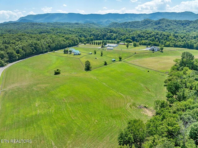 bird's eye view with a mountain view and a rural view