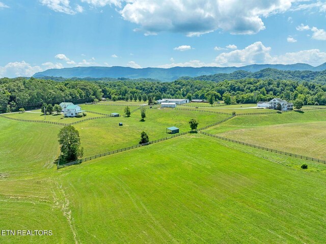 birds eye view of property with a mountain view and a rural view