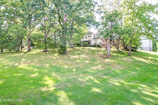 view of yard featuring a garage