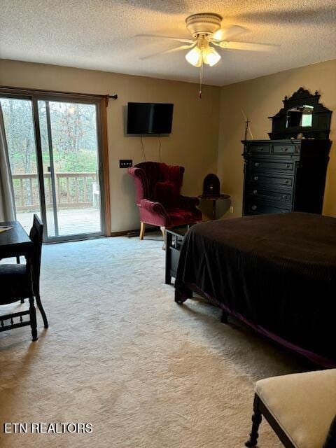 175 Snead Dr, Crossville, TN 38558 - bedroom with access to exterior, a textured ceiling, light colored carpet, and ceiling fan