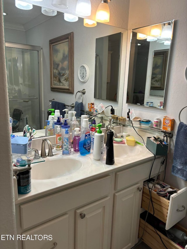 bathroom featuring vanity and ornamental molding