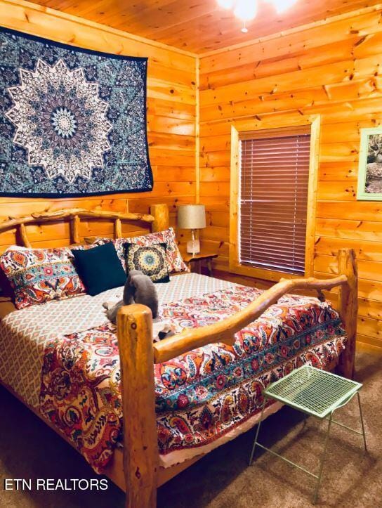 bedroom with wooden ceiling