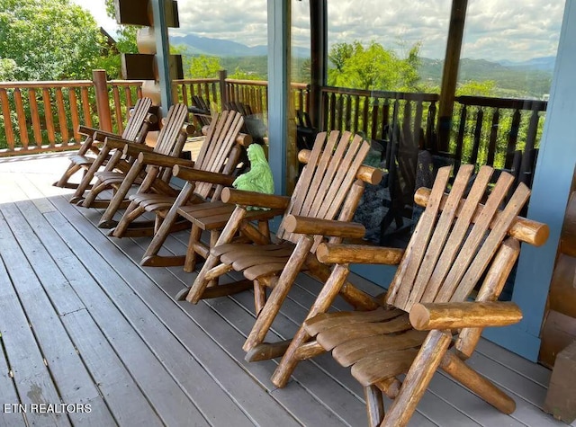 deck featuring a mountain view