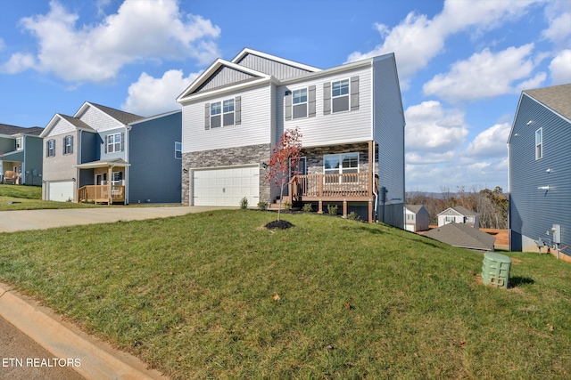 view of front facade featuring a front lawn and a garage