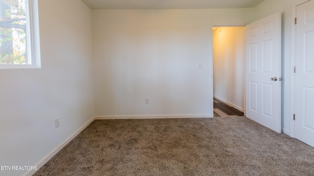 interior space featuring dark carpet