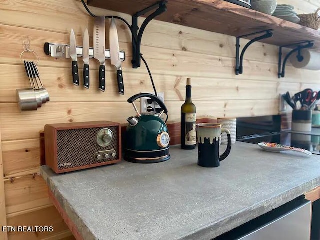 room details featuring wood walls