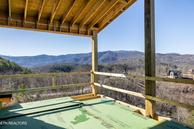 view of patio with a mountain view