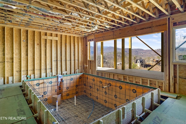 miscellaneous room with a mountain view