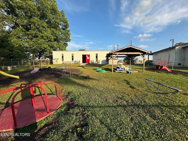 view of yard featuring a playground and a gazebo