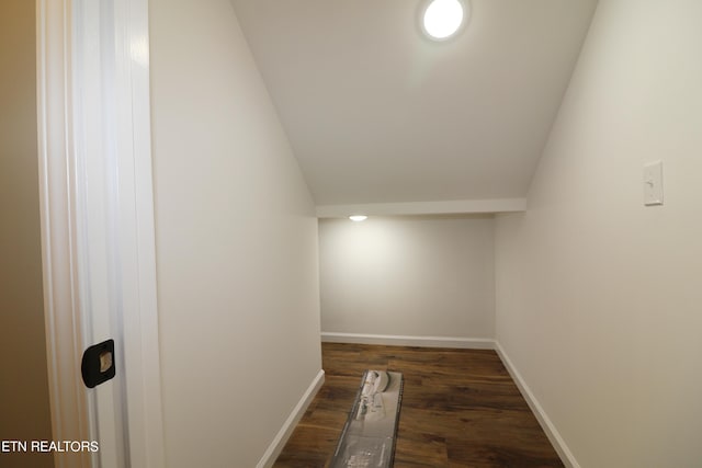 interior space with dark hardwood / wood-style flooring and vaulted ceiling