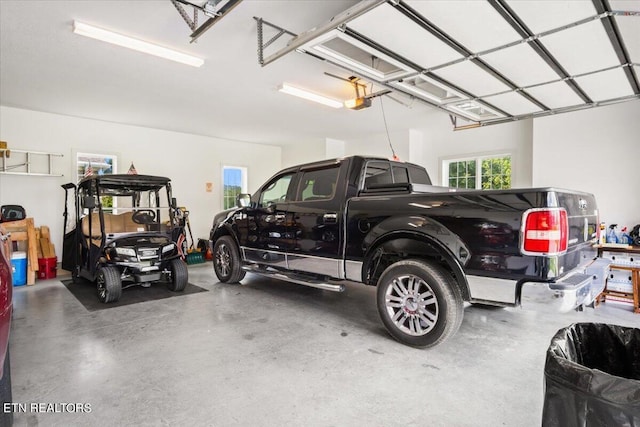 garage with a garage door opener