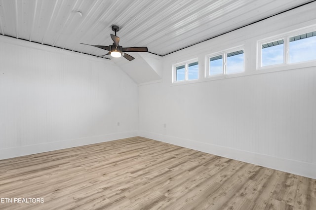 unfurnished room with ceiling fan and light hardwood / wood-style flooring