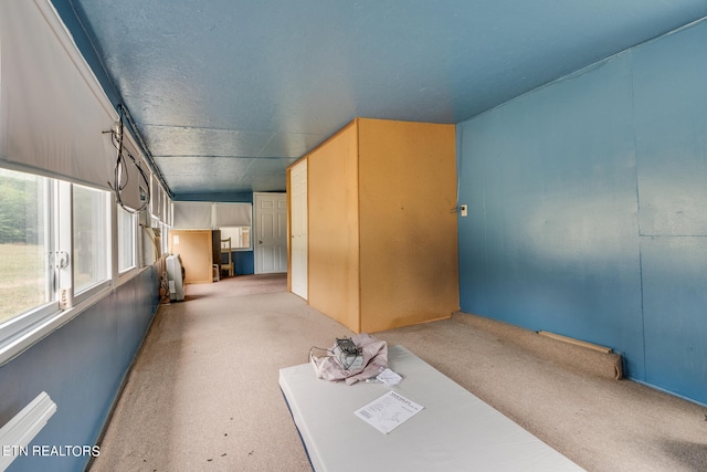 unfurnished living room featuring light colored carpet