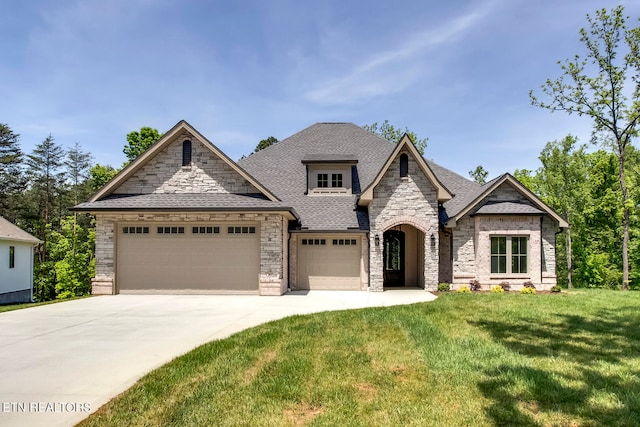 view of front of home with a garage and a front yard