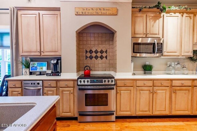 kitchen featuring sink, light hardwood / wood-style flooring, and stainless steel appliances