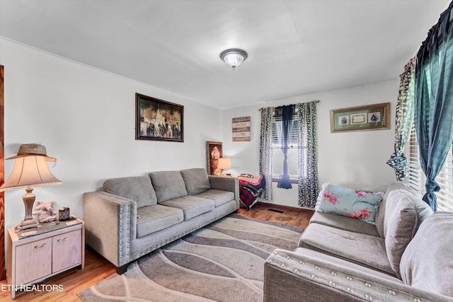 living room with hardwood / wood-style floors