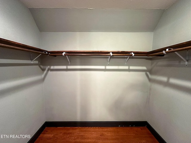 spacious closet with lofted ceiling and wood-type flooring