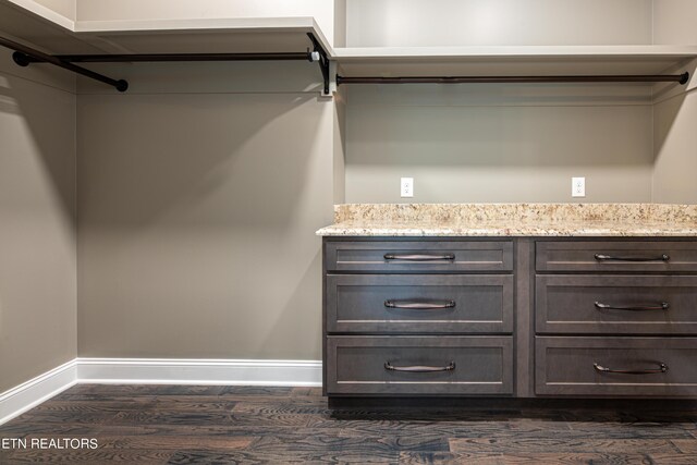 spacious closet featuring dark hardwood / wood-style floors