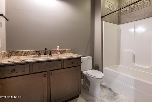 full bathroom with shower / bath combination, toilet, and vanity