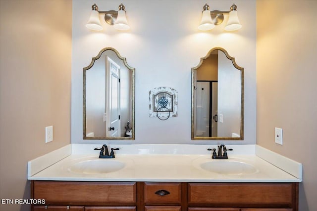 bathroom with dual bowl vanity