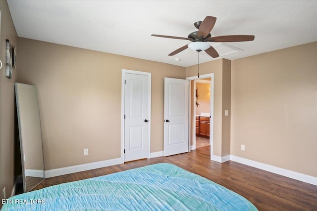 unfurnished bedroom featuring ceiling fan and hardwood / wood-style floors