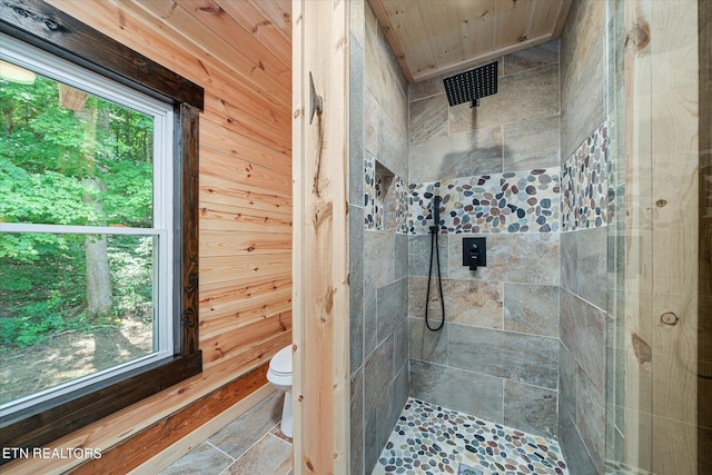 bathroom featuring tiled shower and toilet