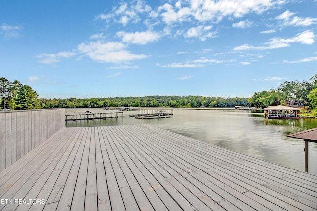 view of dock with a water view