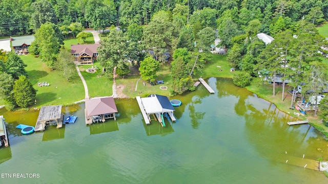 drone / aerial view featuring a water view