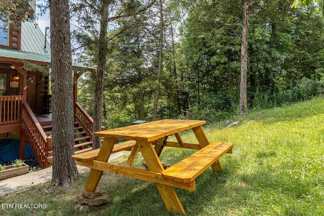 view of yard with a wooden deck