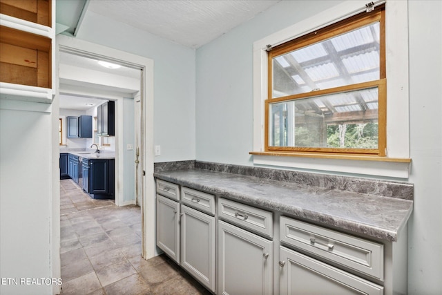 kitchen with blue cabinetry and sink