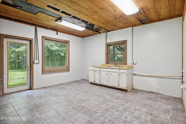 interior space with sink and wooden ceiling