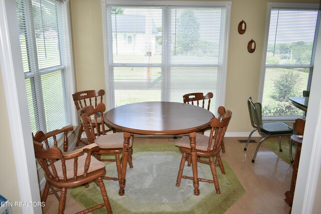 dining area featuring plenty of natural light and hardwood / wood-style flooring