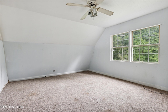 bonus room featuring vaulted ceiling, ceiling fan, and carpet floors